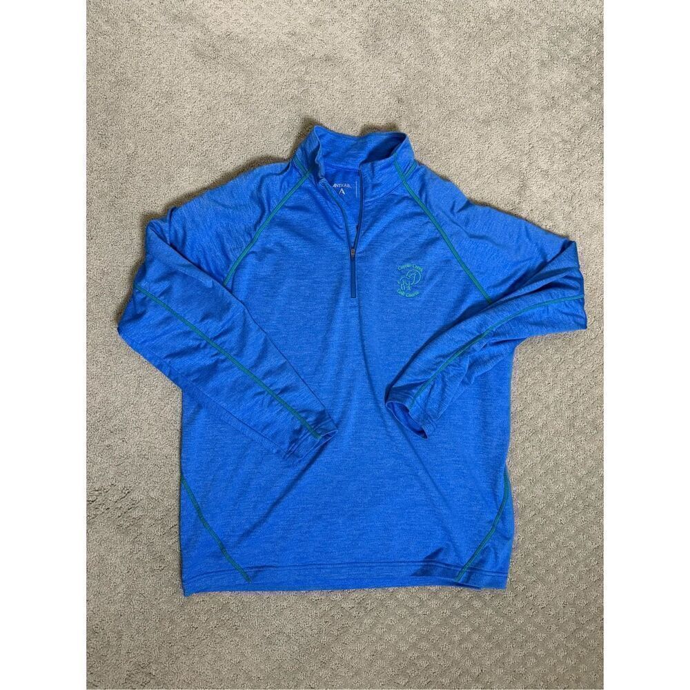 New 1/4 Zip Antigua Golf Pullover Long Sleeve Blue Shirt XL